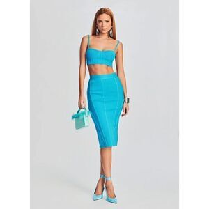 $195 Retrofete Women's Gabi Bandage Knit Top Medium in Aqua Blue (top only)